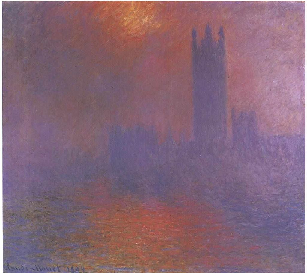 穿过薄雾的阳光下的伦敦国会大厦 1904 .jpg
